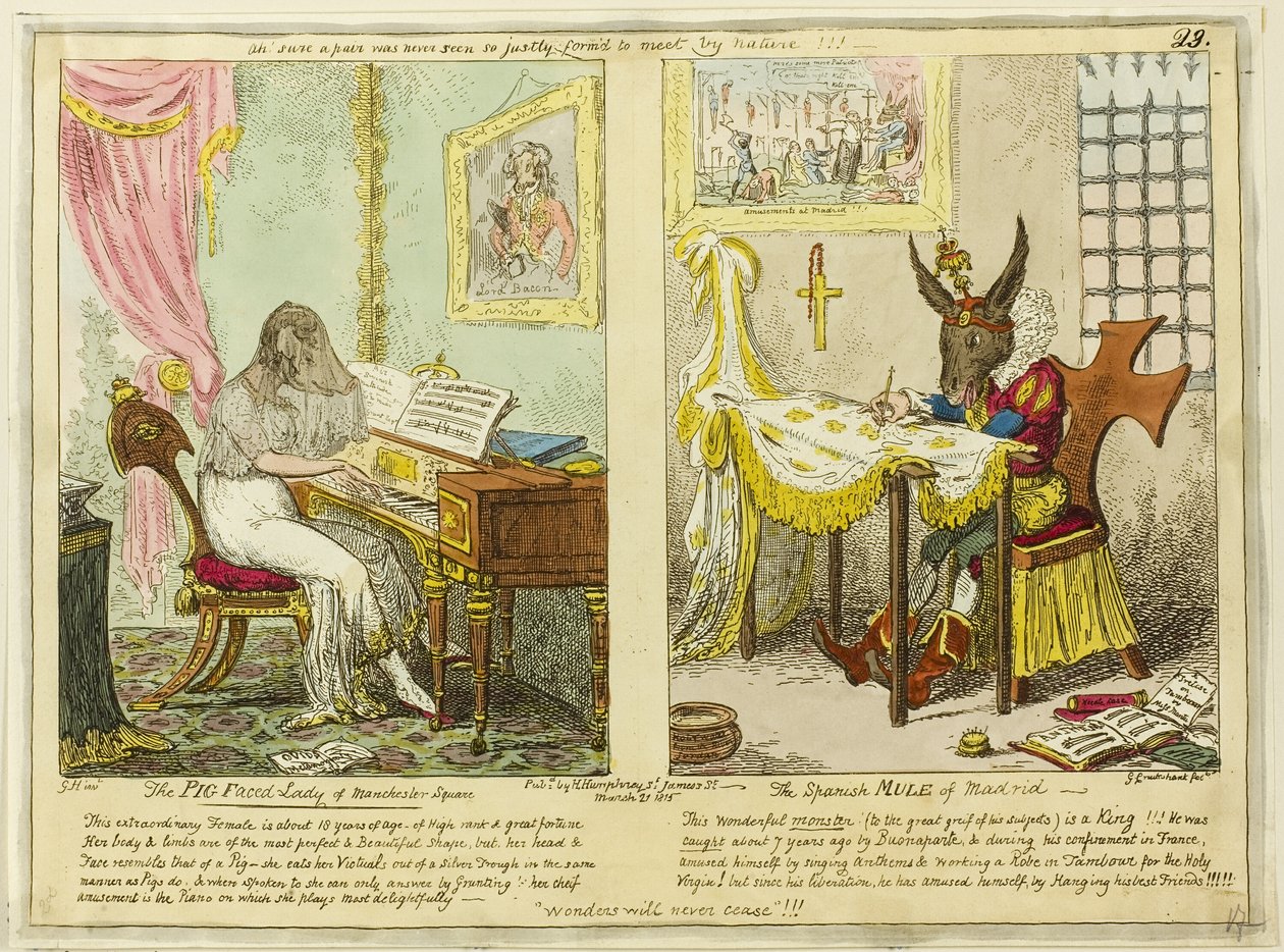 A senhora com cara de porco de Manchester Square e a mula espanhola de Madrid de George Cruikshank