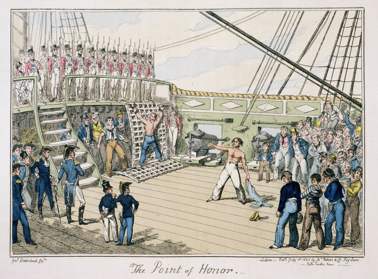 O ponto de honra, publicado em 1825 (gravura a cores) de George Cruikshank