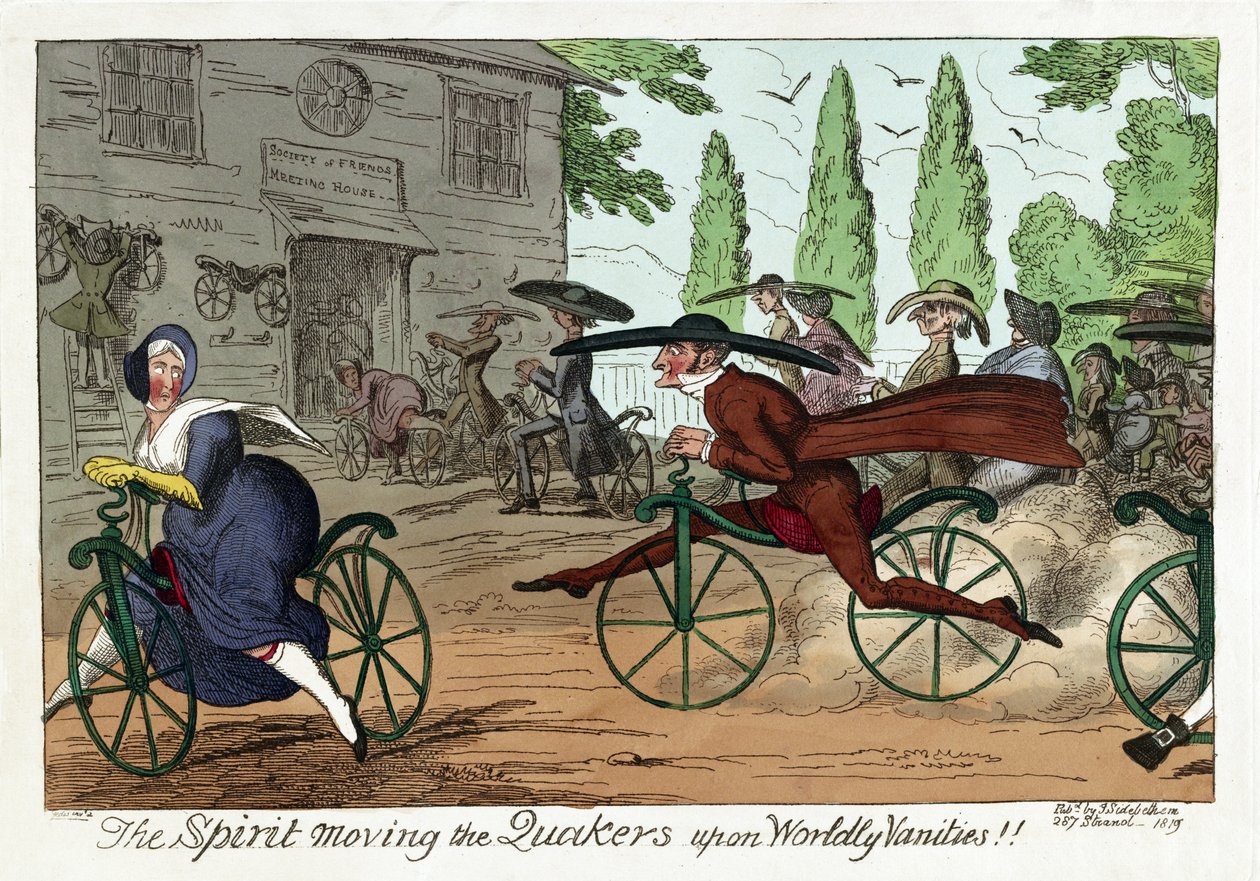 O Espírito move os Quakers sobre as vaidades mundanas!!, pub. 1819 (gravura colorida à mão) de George Cruikshank
