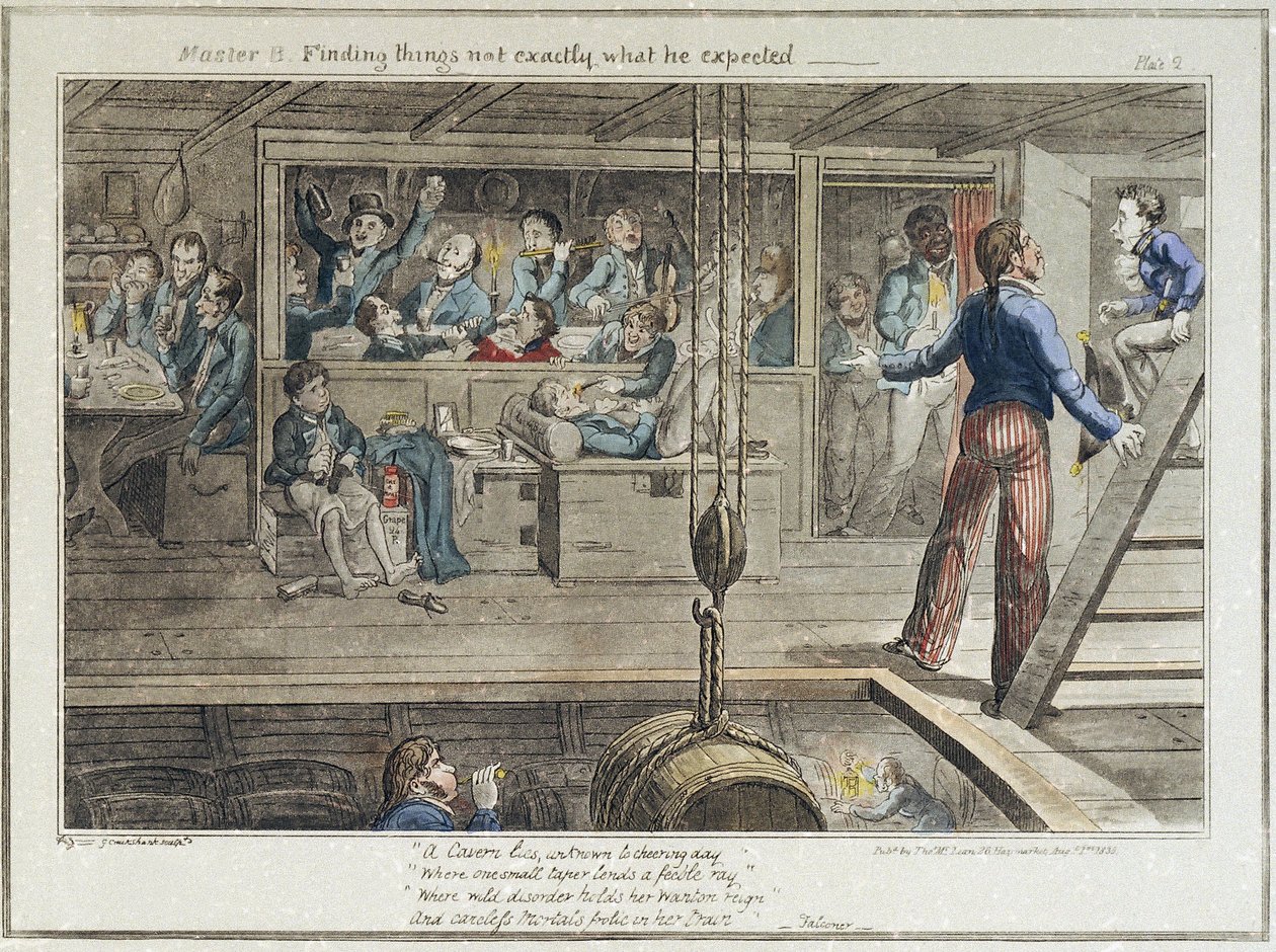 O aspirante a oficial Blockhead descobre que as coisas não são exatamente como ele tinha imaginado, quando embarcou e se instalou a bordo do navio "Hellfire", com destino às Índias Ocidentais (América) de George Cruikshank