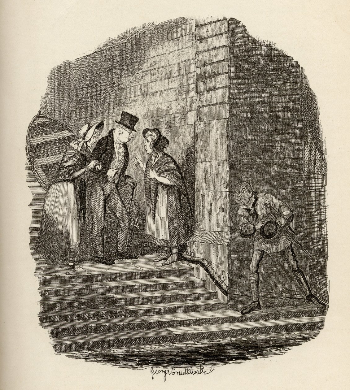 O encontro, de "As aventuras de Oliver Twist", de Charles Dickens (1812-1870), 1838, publicado por Chapman und Hall, 1901 de George Cruikshank