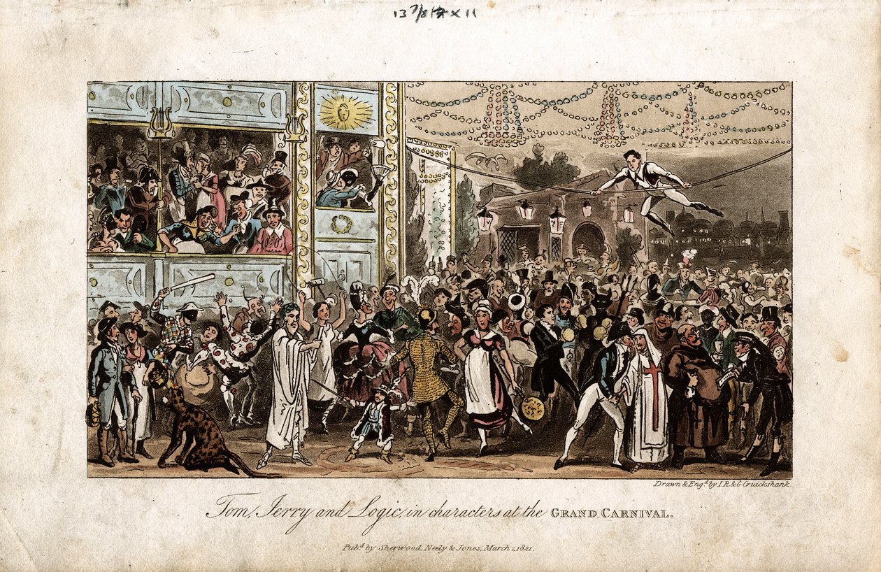 Tom, Jerry e lógica no grande carnaval, 1821 de George Cruikshank