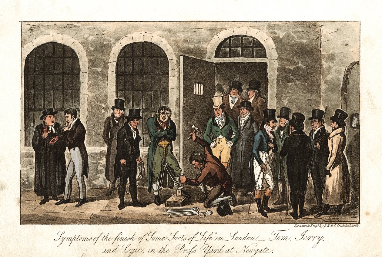Tom, Jerry e Lógica no pátio da imprensa, prisão de Newgate, Londres, 1821 de George Cruikshank