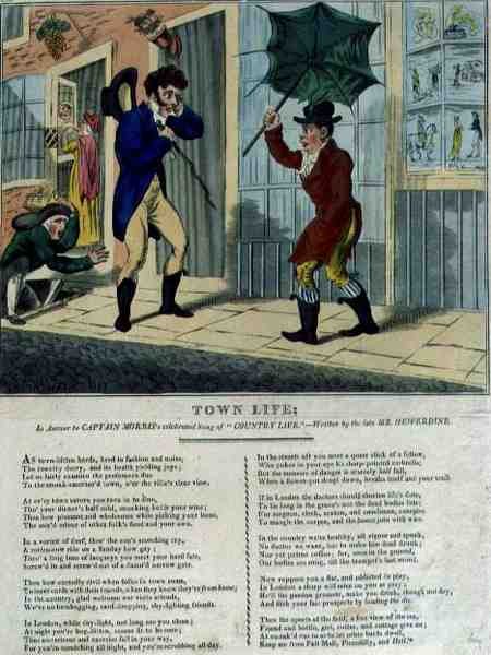 Vida na cidade: Em resposta à canção comemorativa do Capitão Morris, "A vida no campo", escrita pelo falecido Sr. Hewerdine (gravura colorida) de George Cruikshank