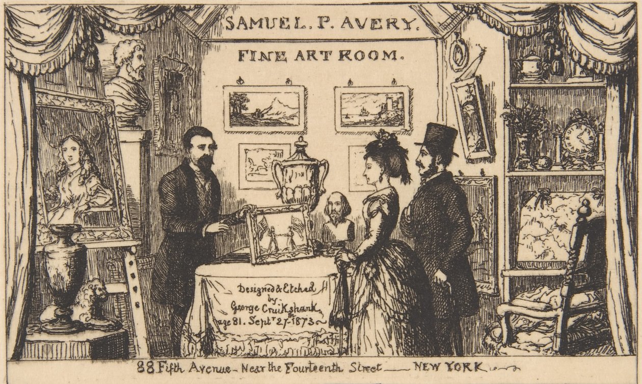 Cartão comercial para Samuel P. Avery - Sala de Belas Artes, 1873., 1873. de George Cruikshank