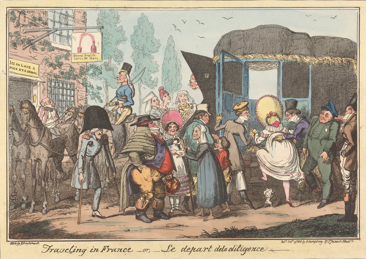 Viajar em França -ou, -A partida da diligência de George Cruikshank
