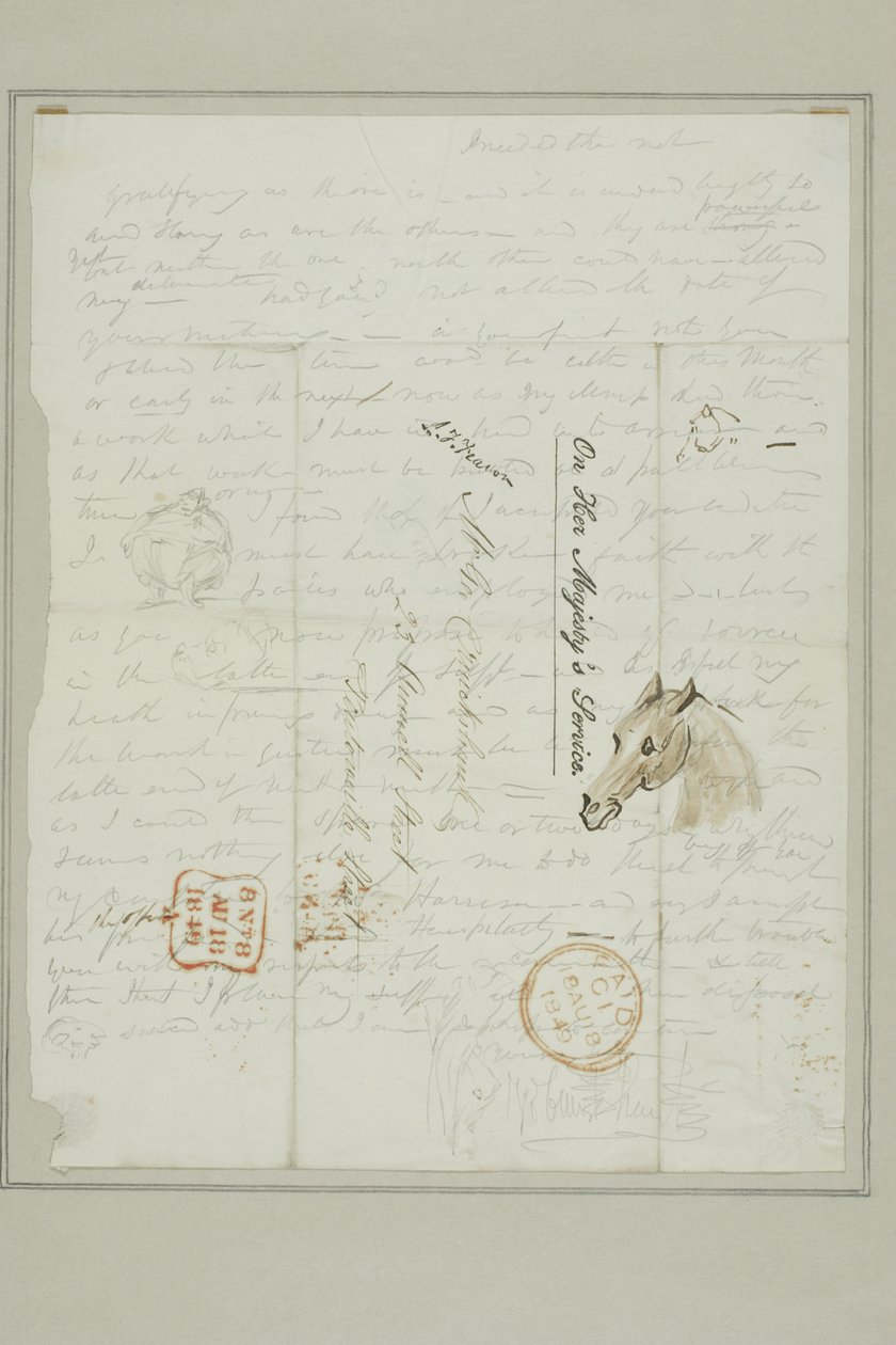 Sem título (carta de Cruikshank com esboços de cabeça de cavalo) de George Cruikshank