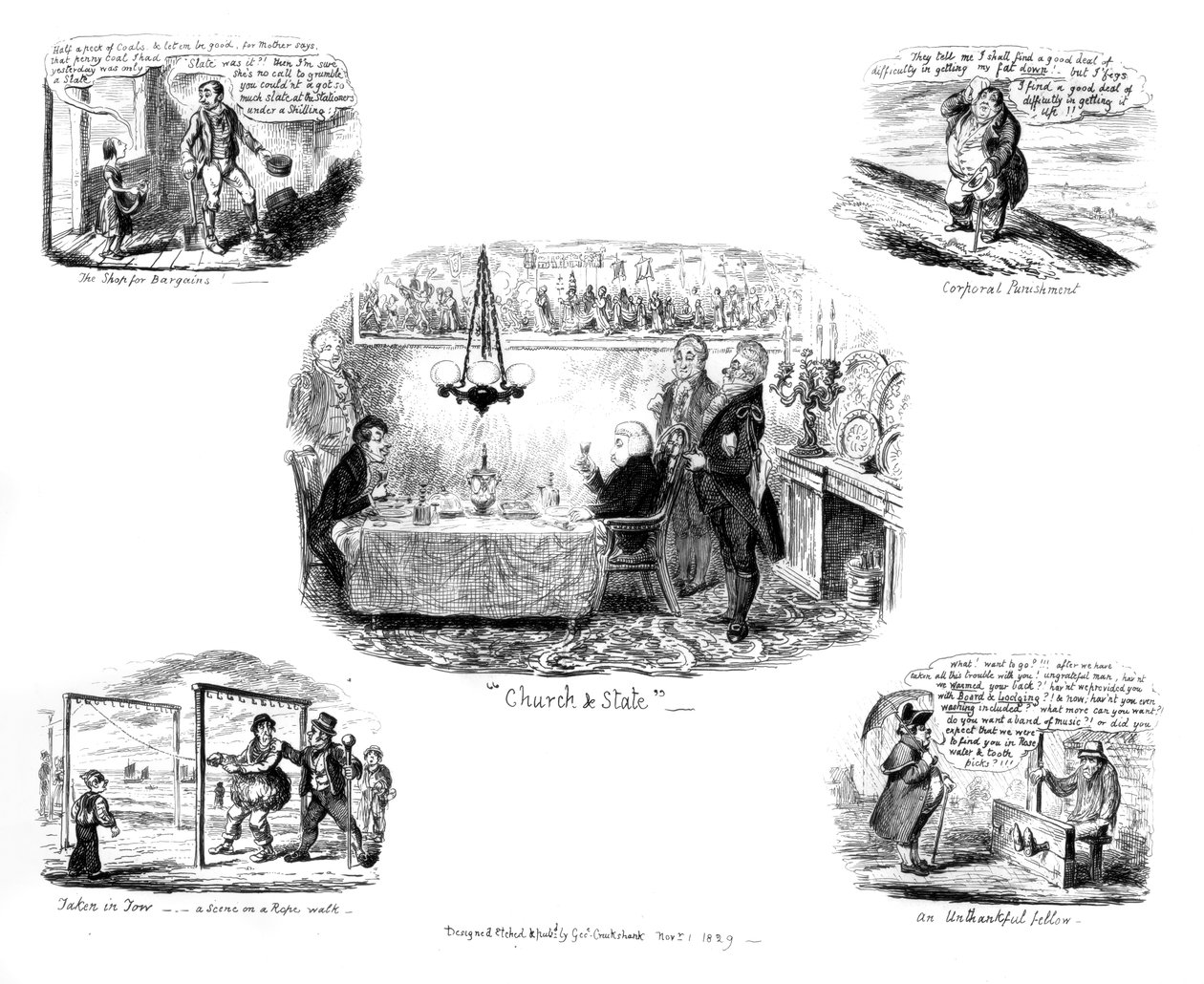 Vários desenhos animados, 1829. de George Cruikshank