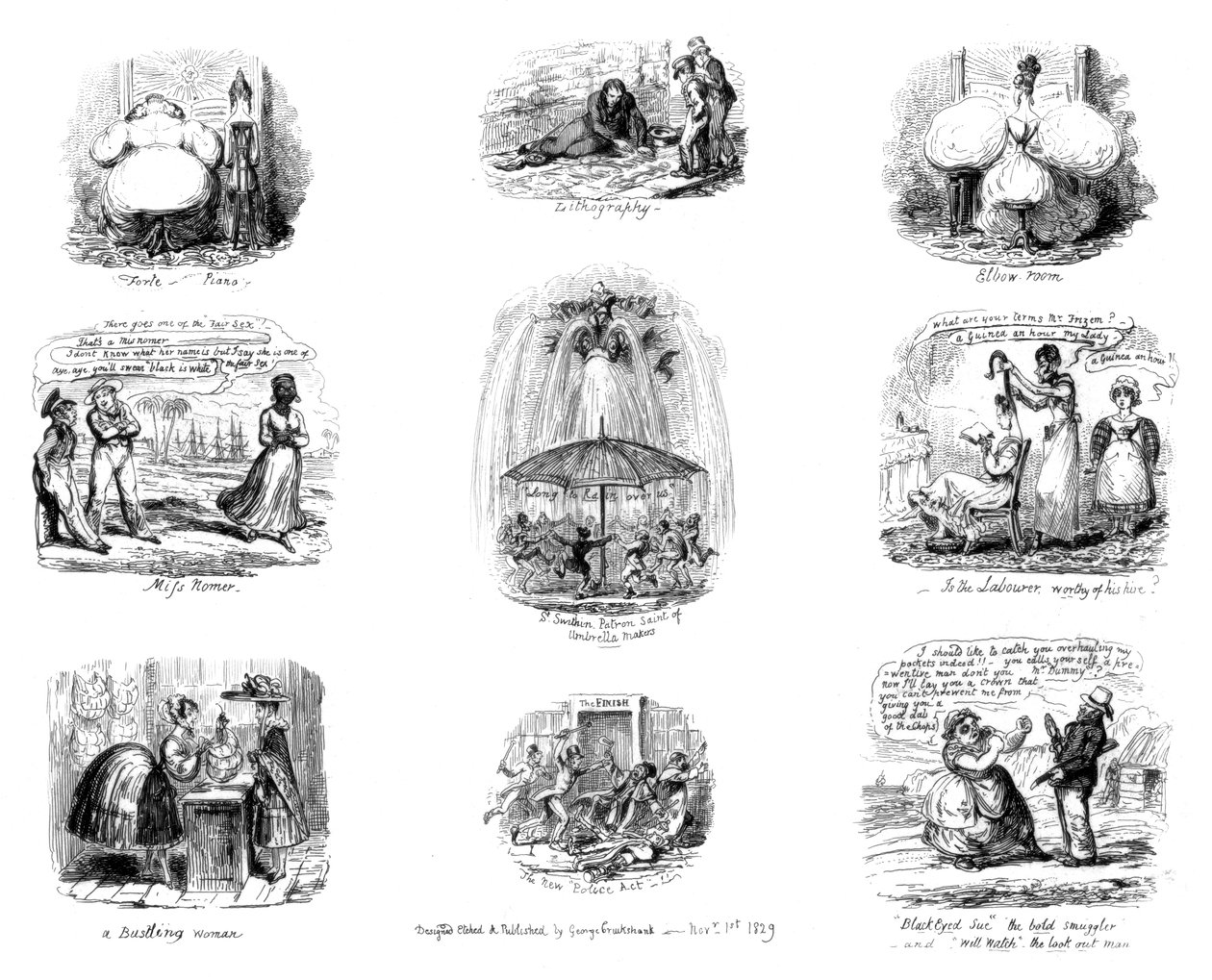 Vários desenhos animados, 1829. de George Cruikshank