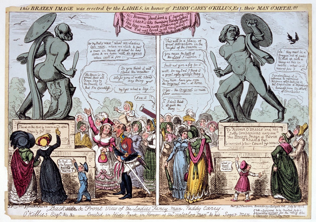 Mulheres admirando a estátua de Aquiles, Hyde Park, Londres, 1822. de George Cruikshank
