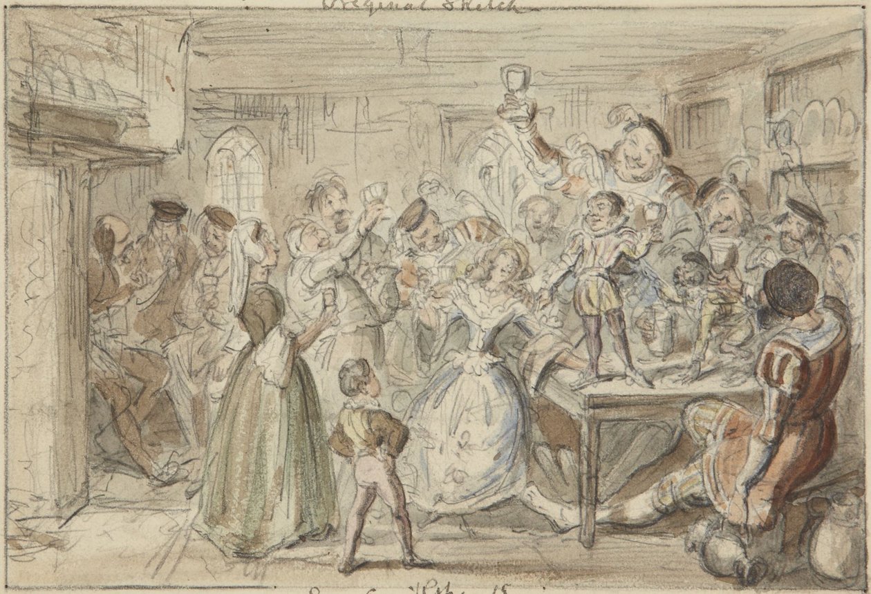 Xit, eis o Sir Narcissus Le Grand a entreter os seus amigos no dia do seu casamento de George Cruikshank