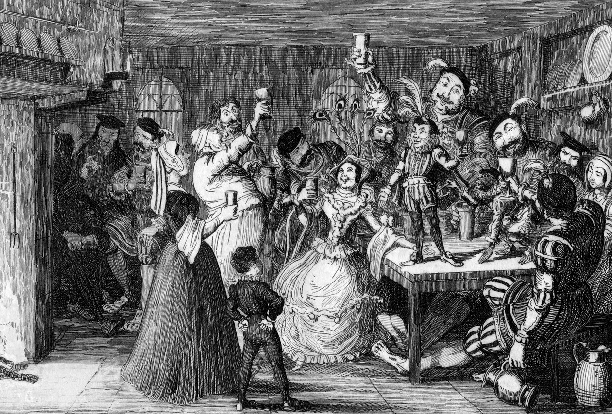 Xit, agora Sir Narciso le Grand, entretendo seus amigos no dia do casamento, 1840. de George Cruikshank