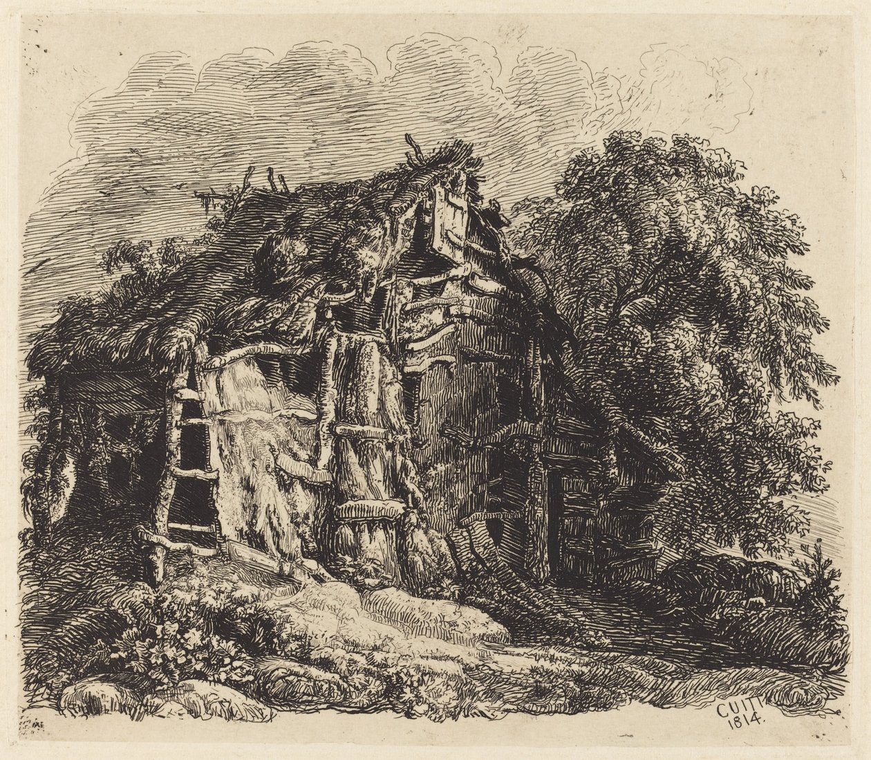 Welsh Hovel em Machynllaeth de George Cuitt the Younger