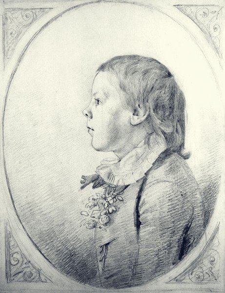 Um retrato de perfil de um jovem Boy (lápis sobre papel) de George Dance