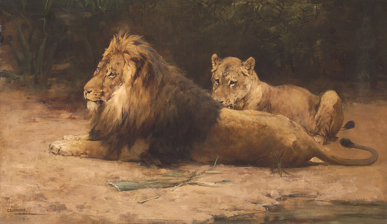 Leão e Leoa em Repouso (óleo sobre tela) de George Denholm Armour