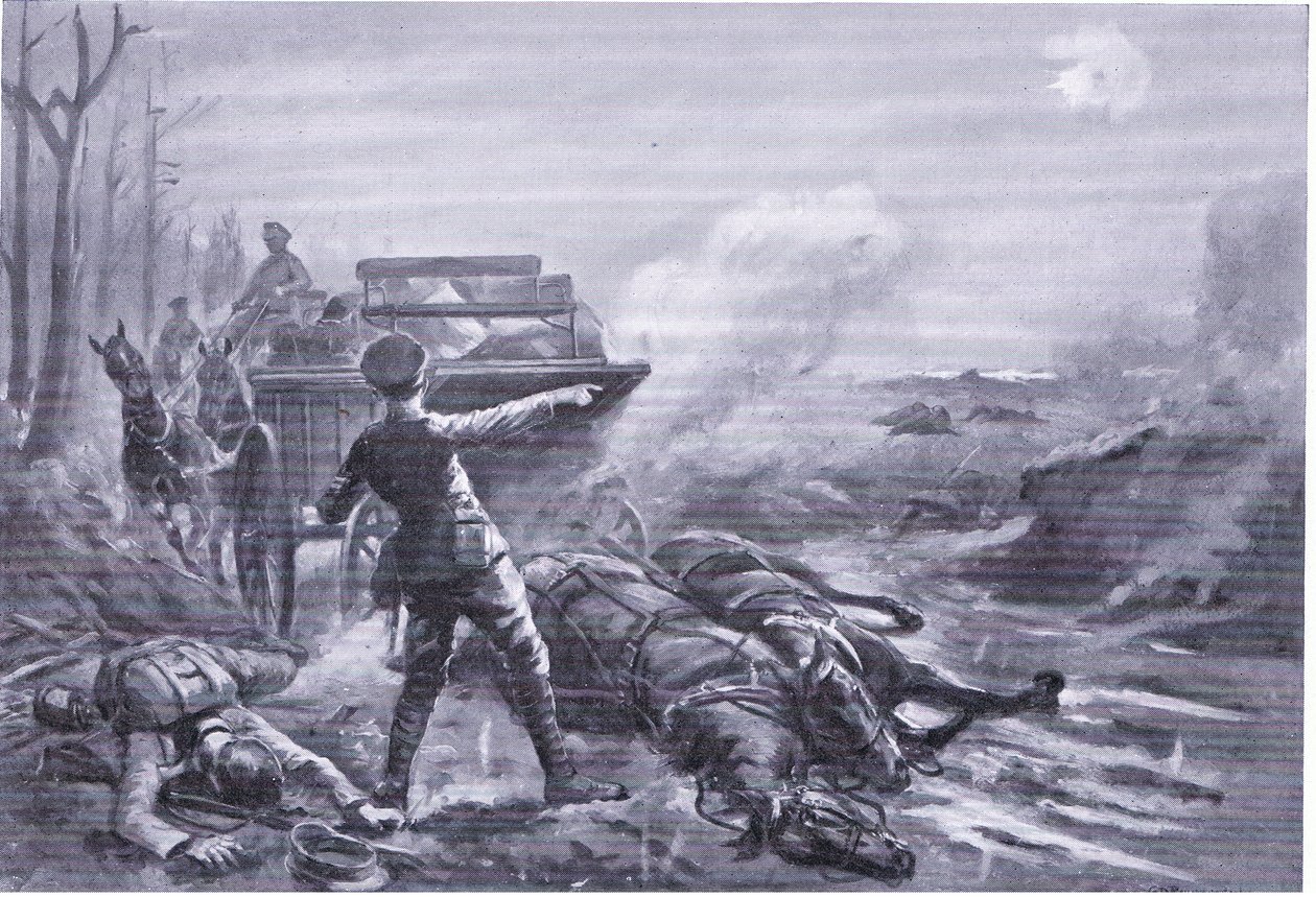 Corporal Ashworth reorganizando sua coluna de transporte sob fogo pesado (premiado DCM) de George Derville Rowlandson