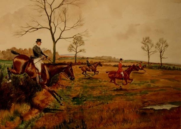 Hunt at Full Gallop (aguarela sobre papel) de George Derville Rowlandson