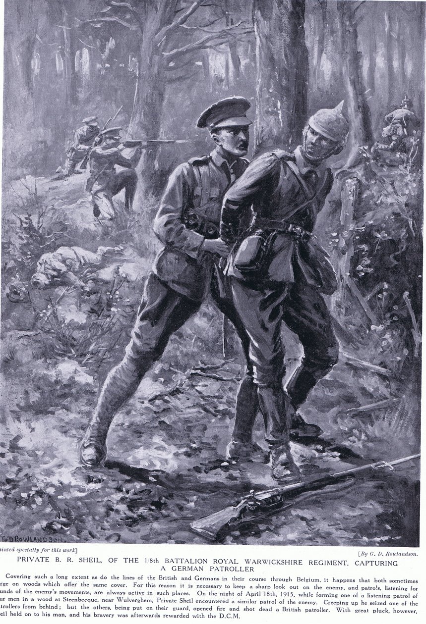 O soldado BR Shiel premiou o DCM por capturar um patrulheiro alemão na Bélgica em abril de 1915 de George Derville Rowlandson