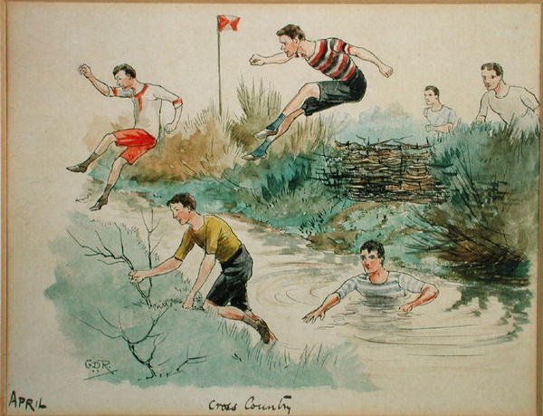 O Mês de Abril: Cross Country (caneta e tinta e aguarela sobre papel) de George Derville Rowlandson