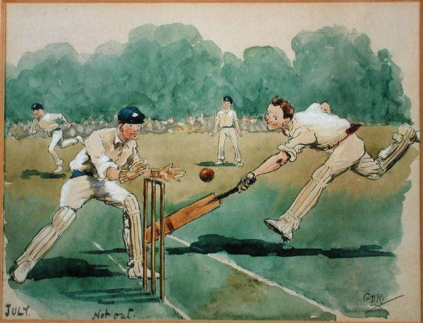 O Mês de Julho: Cricket (caneta e tinta e aguarela sobre papel) de George Derville Rowlandson