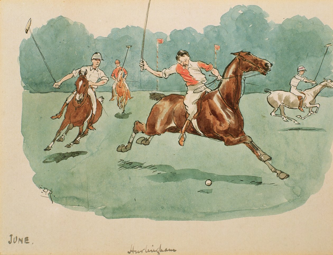 O mês de junho: Polo (caneta e tinta no papel) de George Derville Rowlandson