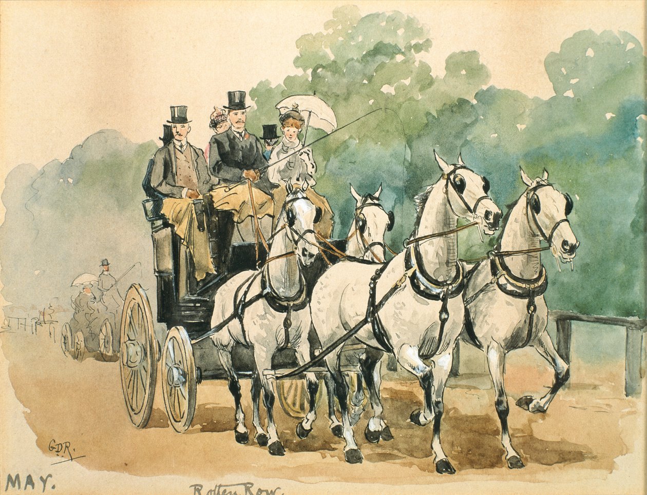 O mês de maio: Coaching (caneta e tinta e wc no papel) de George Derville Rowlandson