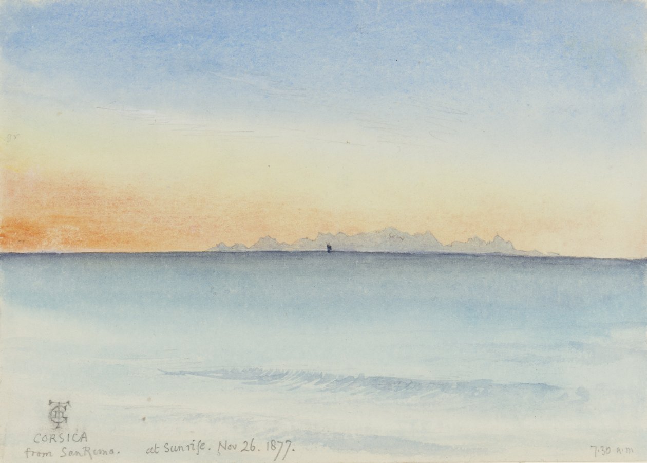 Córsega de San Remo no nascer do sol, 7h30 26 de novembro de 1877 (wc no papel) de George Douglas Tinling