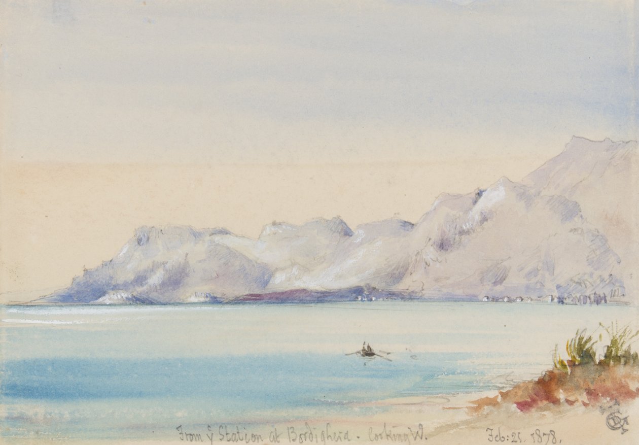 Da estação em Bordighera, olhando para o oeste, 25 de fevereiro de 1878 (wc no papel) de George Douglas Tinling