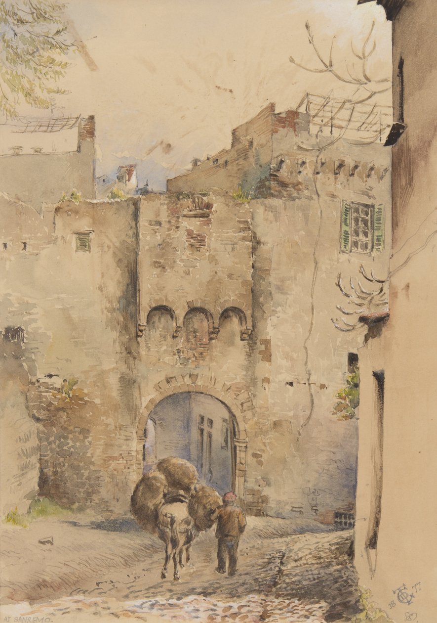 Portão no topo da Cidade Velha, San Remo, 1877 (wc no papel) de George Douglas Tinling