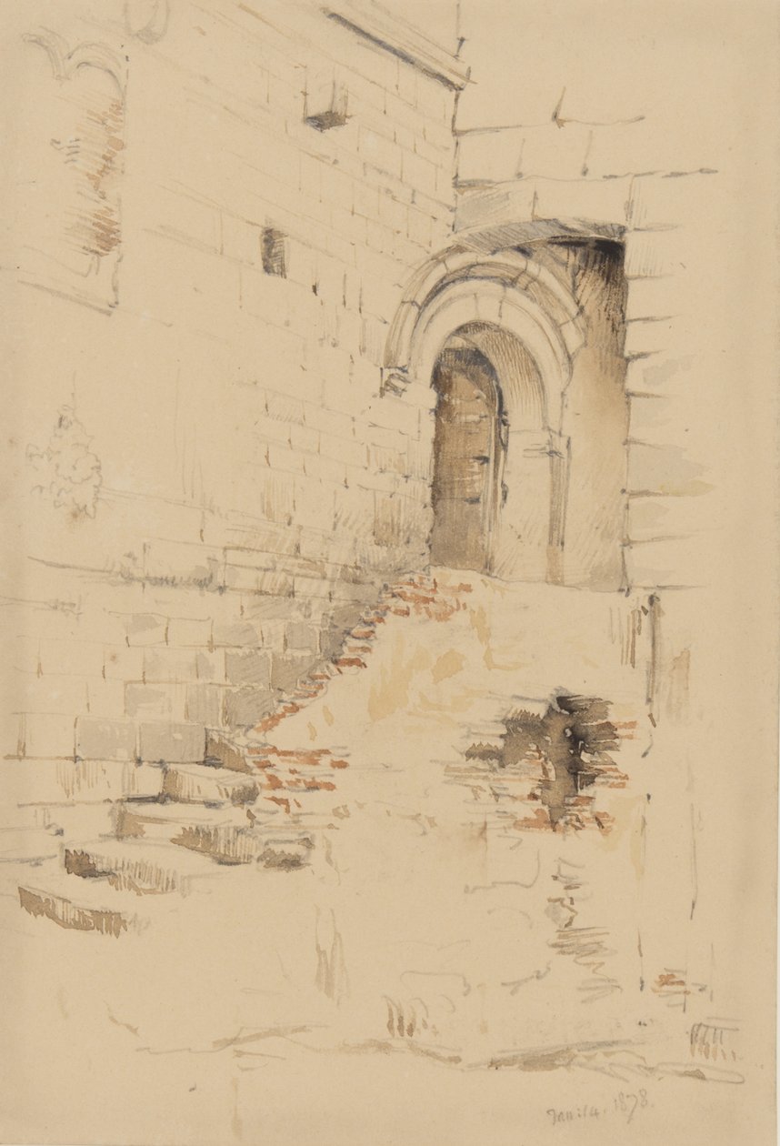 Em um pátio ao lado de S. Siro, San Remo, janeiro de 1878 (lápis e wc no papel) de George Douglas Tinling