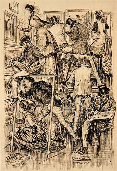 Dia de envernizamento na Royal Academy de George du Maurier