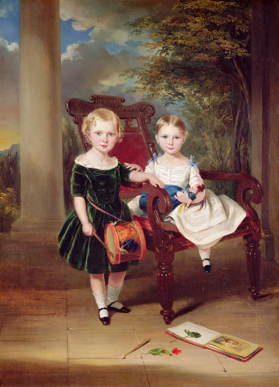 Retrato de duas crianças, Herbert e Rose, 1844 de George Duncan Beechey