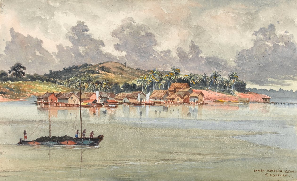Inner Harbour, S Side, Cingapura, c.1859-62 (aquarela) de George E.L.S. Sanford
