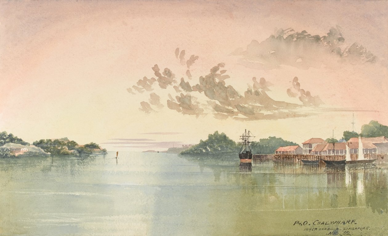 P&O Coalwharf, Inner Harbor Singapore, agosto 62 (aquarela) de George E.L.S. Sanford