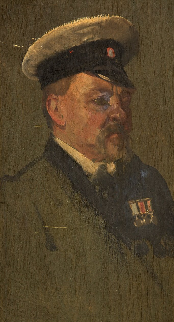 Retrato de H. Long, R.N., c. 1920 (óleo sobre painel) de George Edmund Butler