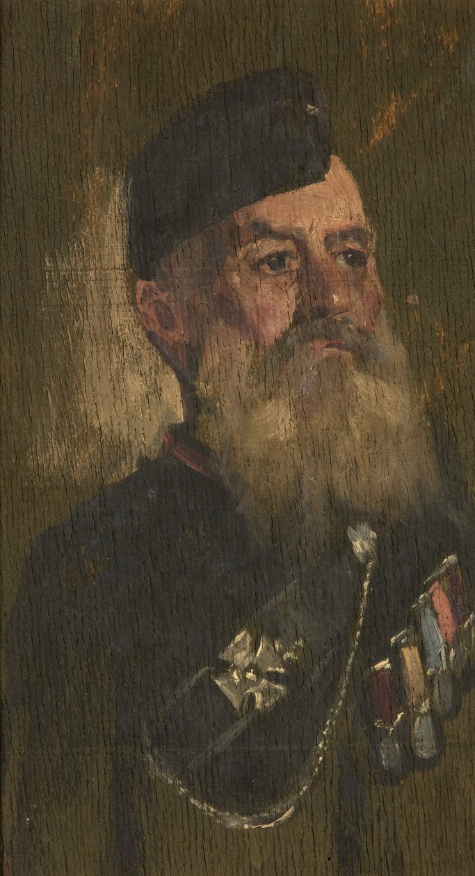 Retrato de J. Fisher, Rifle Bgde, c.1920 (óleo sobre painel) de George Edmund Butler