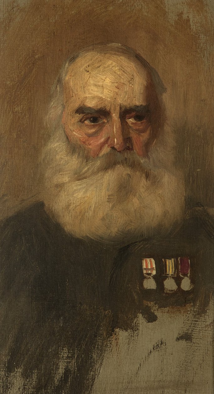 Retrato de W. Puttick, R. Bgde, c. 1920 (óleo sobre painel) de George Edmund Butler