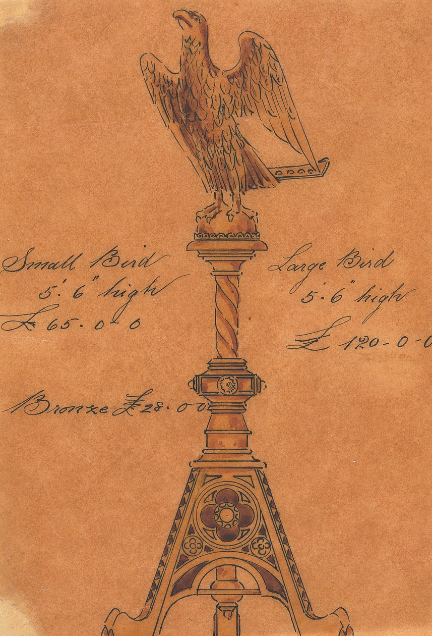 Desenhos executados para Jones e Willis, trabalhadores de metal e madeira e fabricantes de mobiliário de igrejas de Birmingham e Londres de George Edmund Street