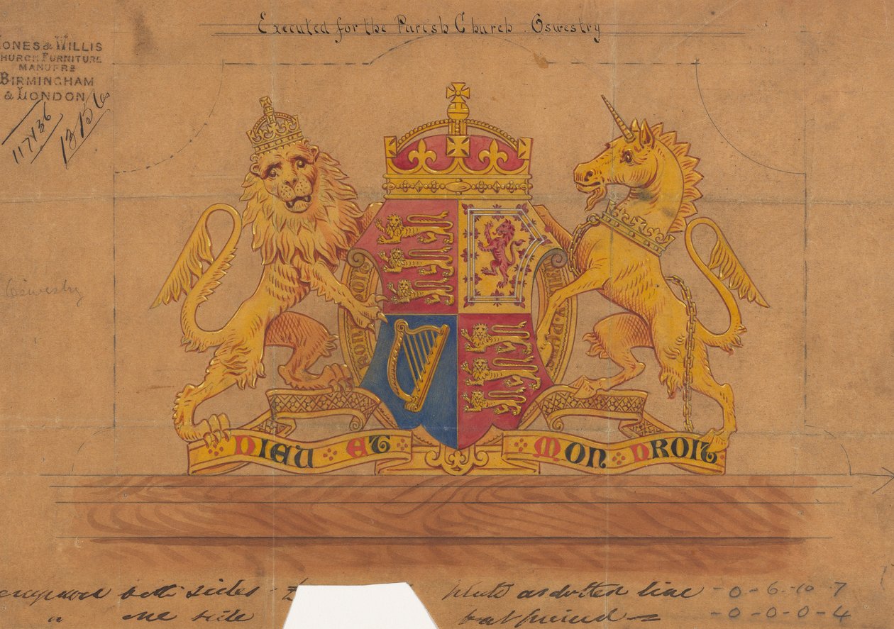 Desenhos executados para Jones e Willis, trabalhadores de metal e madeira e fabricantes de mobiliário de igrejas de Birmingham e Londres de George Edmund Street