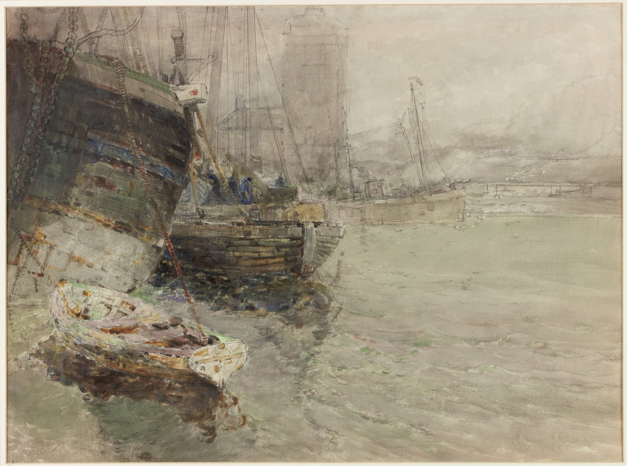 North Shields Fish Quay (aguarela e lápis sobre papel) de George Edward Horton