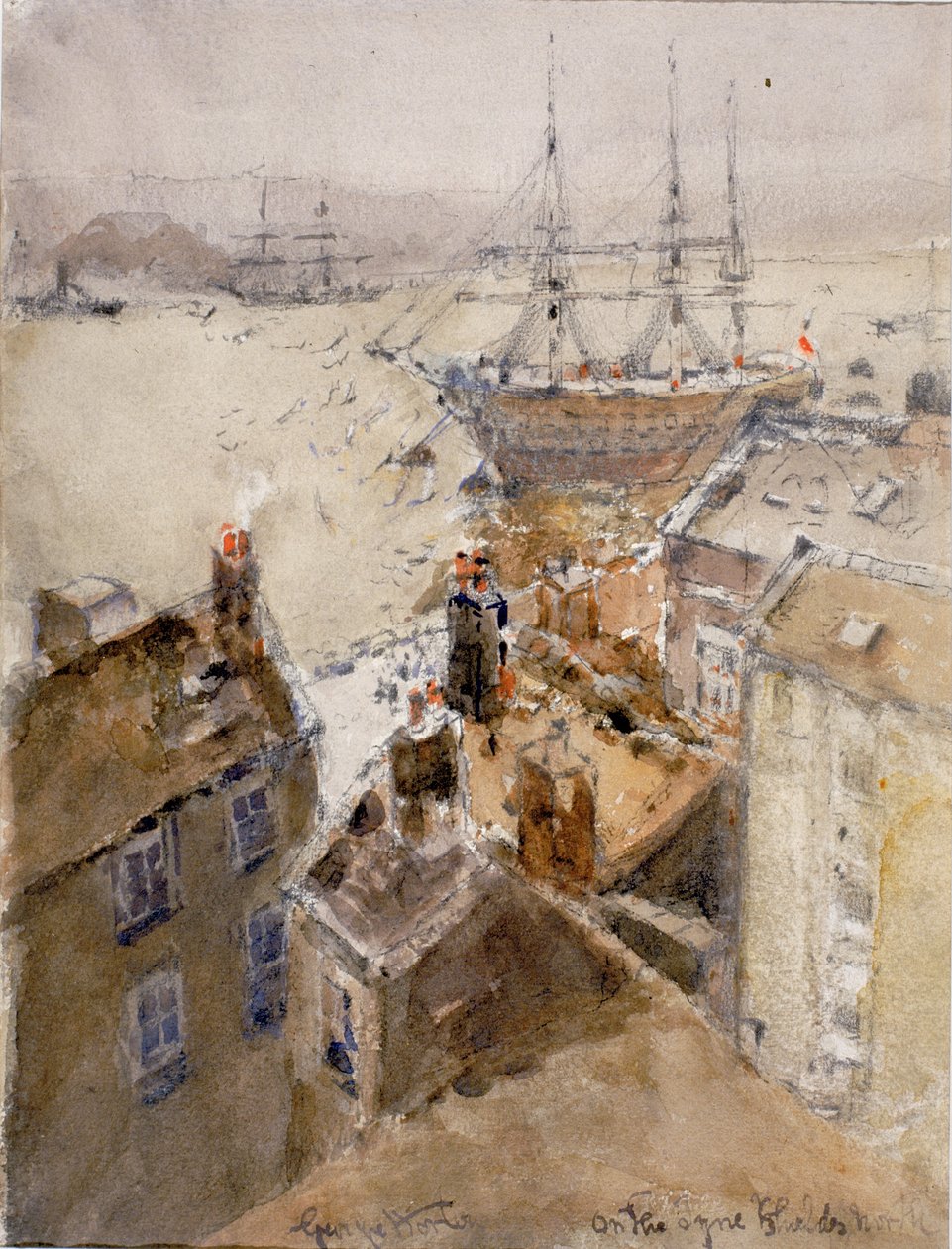 No Tyne, North Shields (lápis e aquarela sobre papel (colado a bordo)) de George Edward Horton