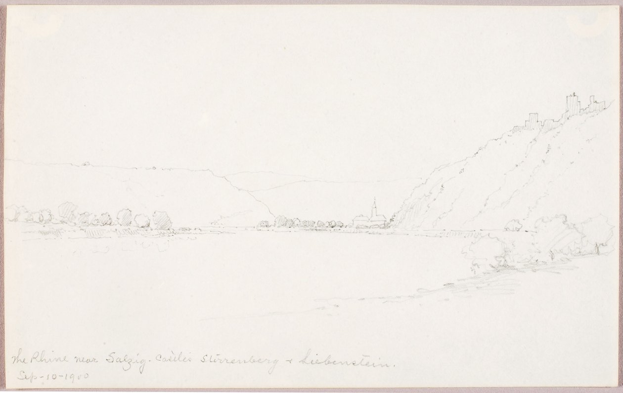O Reno perto de Salzig, os castelos de Stirrenberg e Liebenstein de George Elbert Burr