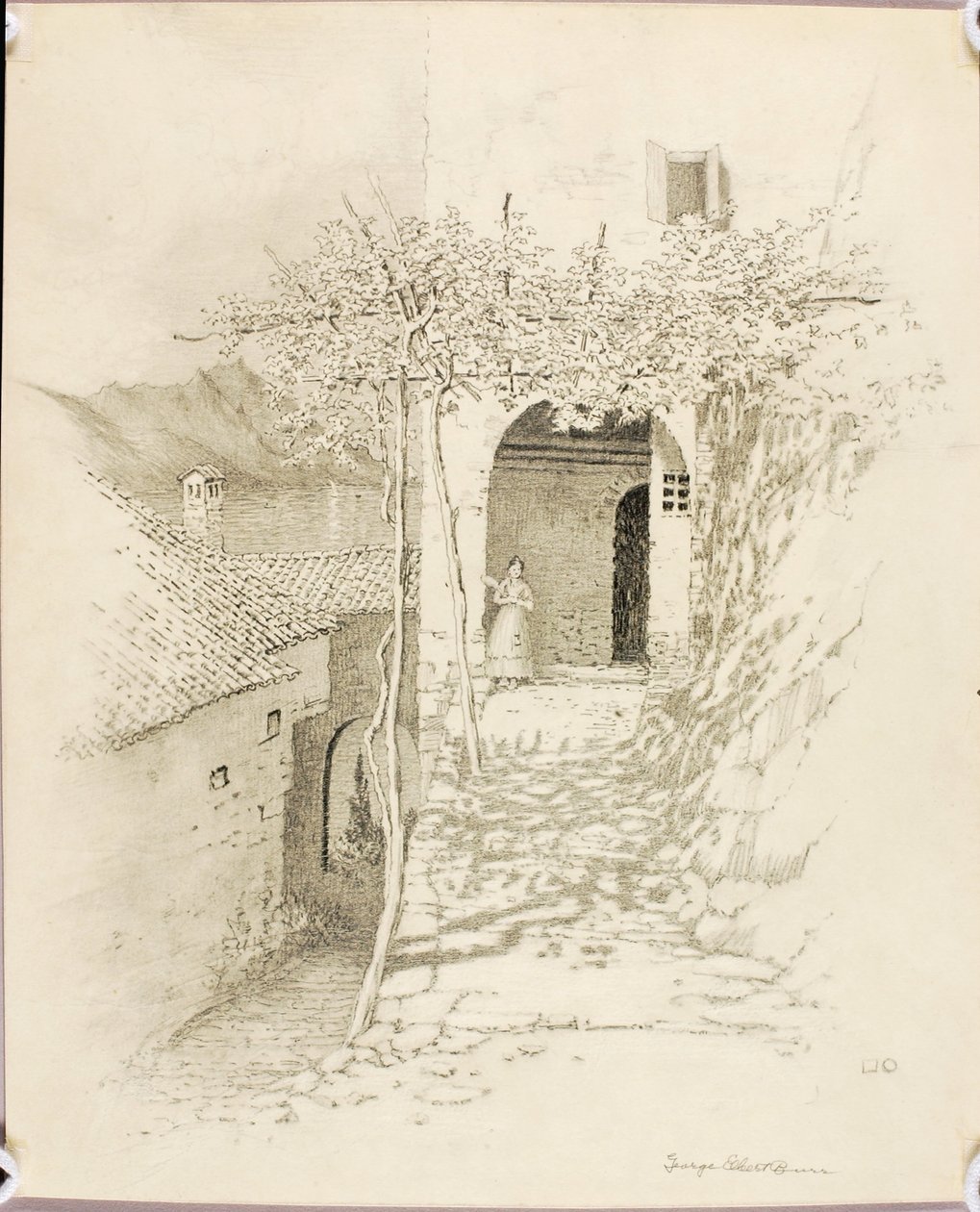 Sem título (desenho de transferência para Rua da aldeia, Lago de Lugano, Itália [n.º 1]) de George Elbert Burr