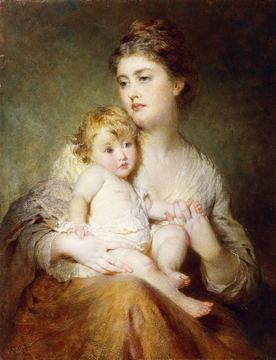 Retrato da Duquesa de St. Albans, com seu filho, 1875 de George Elgar Hicks