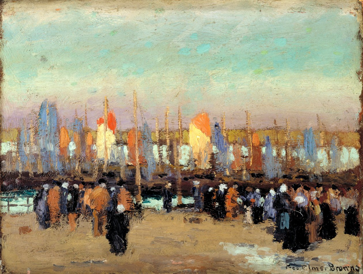 Cena do porto com barcos de pesca de George Elmer Browne