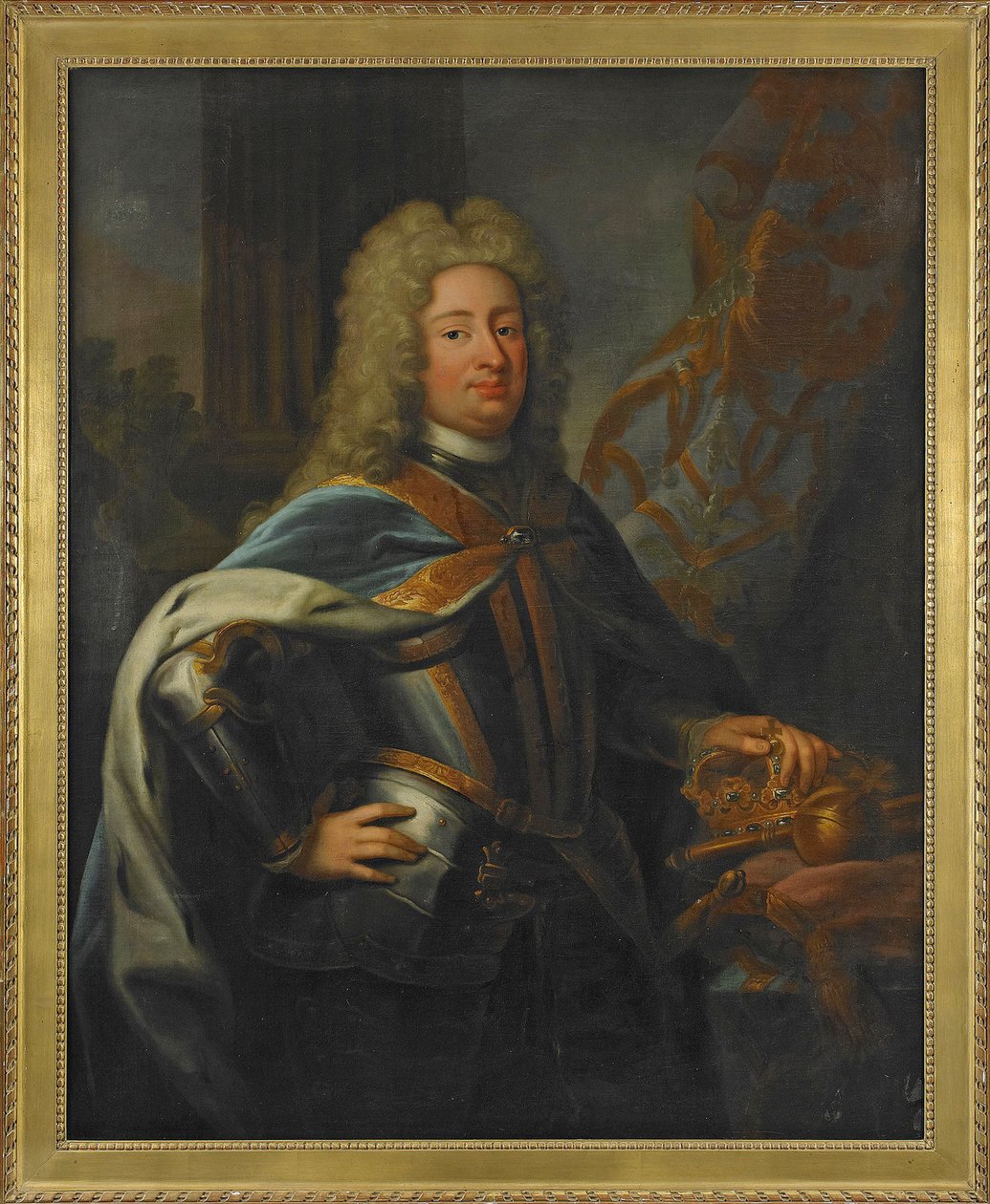 Retrato de Frederico I (Frederick I) (1676-1751) Rei da Suécia e Príncipe da Finlândia - Pintura de Georg Engelhard Schroeder (1684-1750), óleo sobre tela (143x114,5 cm) de George Engelhardt Schroeder