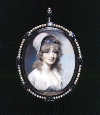 Retrato miniatura da Sra. Lindsay (?) c.1790 (aguarela sobre marfim) de George Engleheart