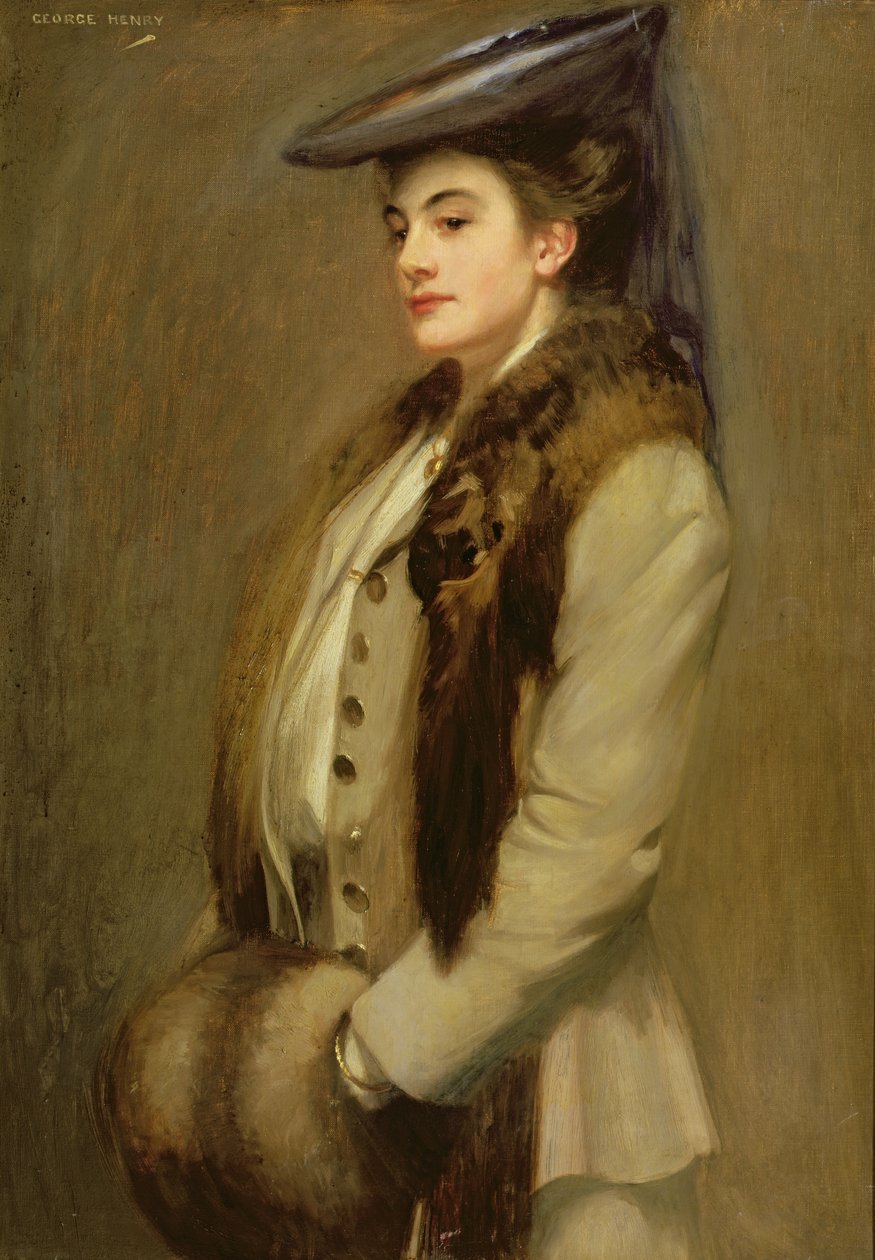 Retrato, de, um, dama, com, pele, roubou, e, muff de George F. Henry