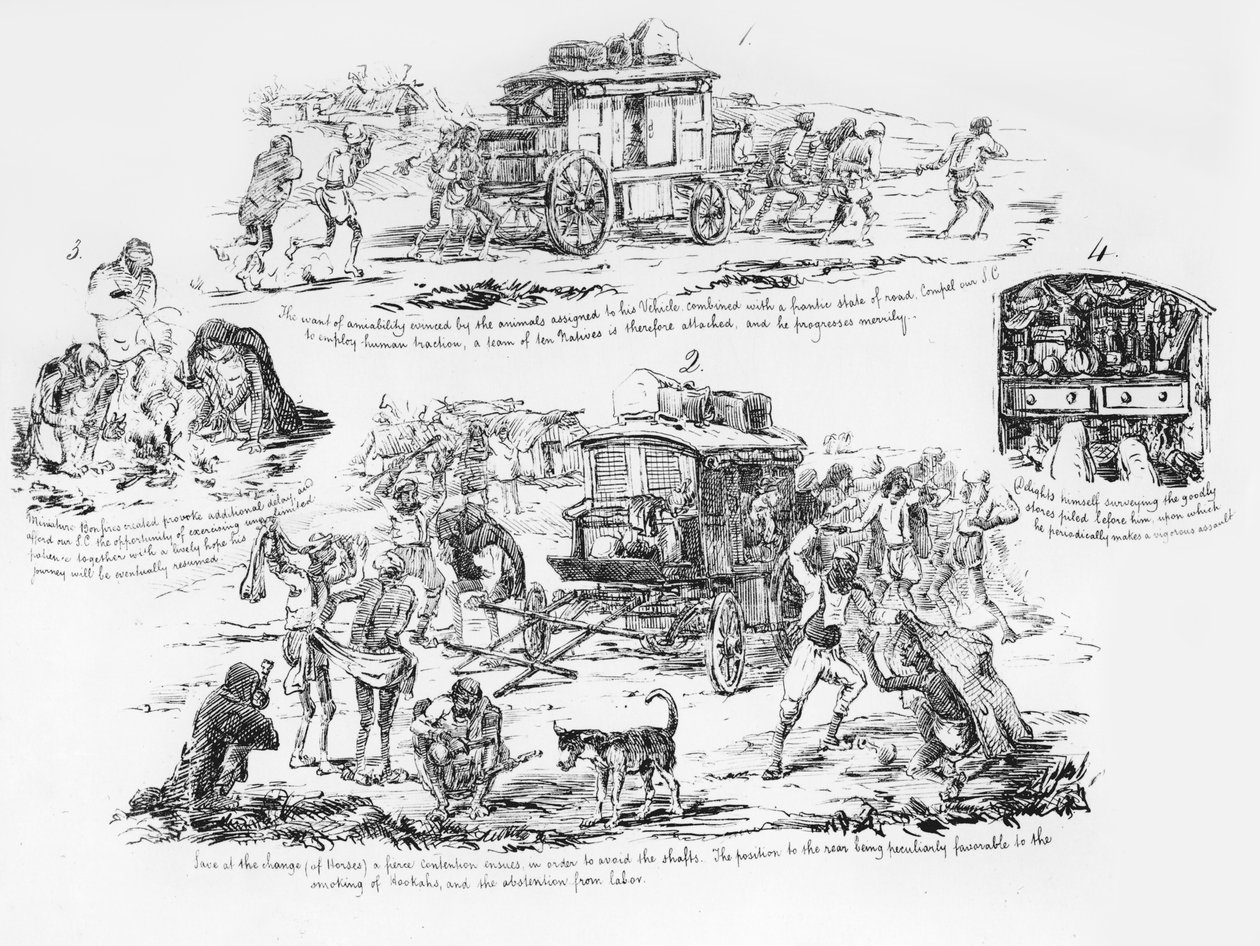 O veículo do Correspondente Especial puxado por nativos de George Francklin (after) Atkinson