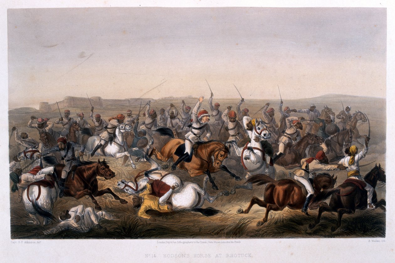 O Cavalo de Hodson em Rhotuck, de &39;The Campaign in India 1857-1858 a partir de desenhos feitos durante o período agitado do Grande Mutiny, ilustrando as operações militares antes de Delhi e seus vizinhos de George Francklin Atkinson